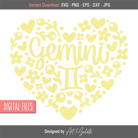 Buy Gemini Floral Heart Svg Gemini Svg Horoscope Sign Svg Online In