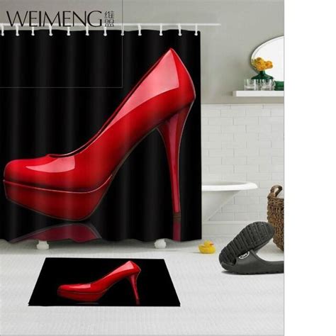 Red High Heel Shoes Shower Curtain Digital Printing Waterproof Fabric