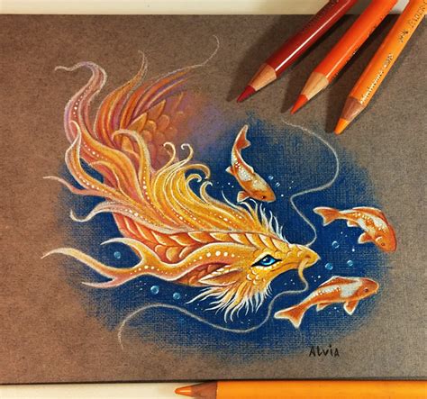 Golden Dragon Color Pencil Drawing By Alvia Alcedo 11