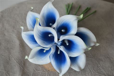 10 Picasso Royal Blue Calla Lilies Real Touch Flowers For Silk