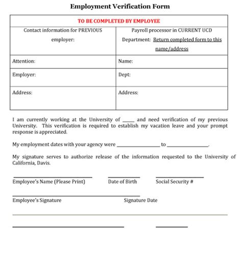 Printable Downloadable Employment Verification Form