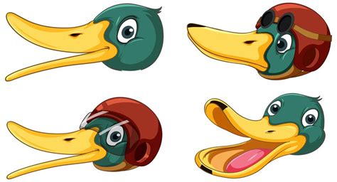 Free Vector Set Of Different Faces Of Wild Ducks Cartoon