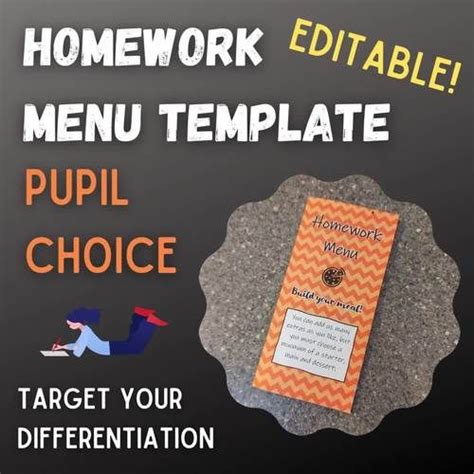 A Sign That Says Homework Menu Template With An Image Of A Person