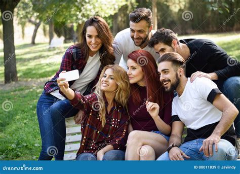 Group Of Friends Taking Selfie In Urban Background Stock Image Image Of Girl Friends 80011839