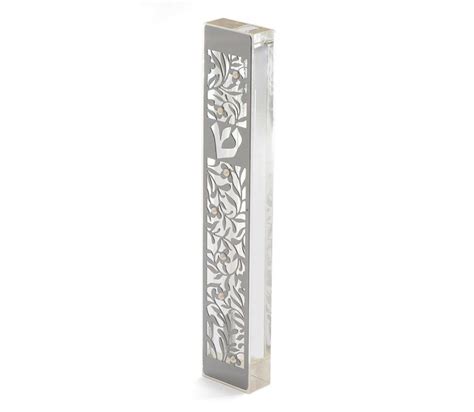 Large Lucite Metal Mezuzah Case Pomegranates Clear Crystals By Dorit