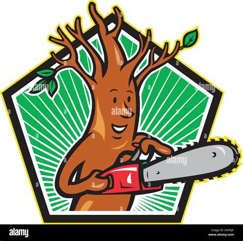Illustration Of Tree Man Arborist Tree Surgeon Lumberjack Holding