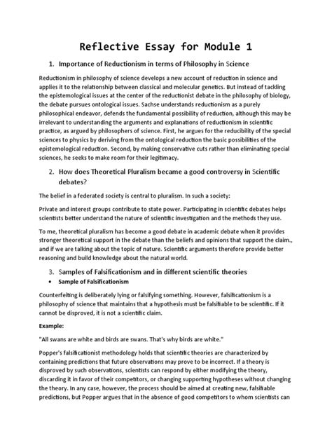 Reflection Sts Pdf Reductionism Falsifiability