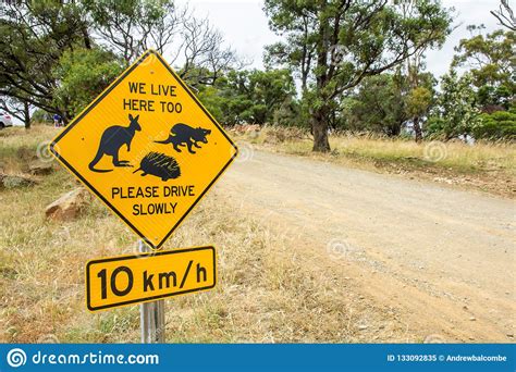Road Side Warning Sign For Tasmanian Kangaroo, Tasmanian Devil And Echidna Wildlife Editorial 
