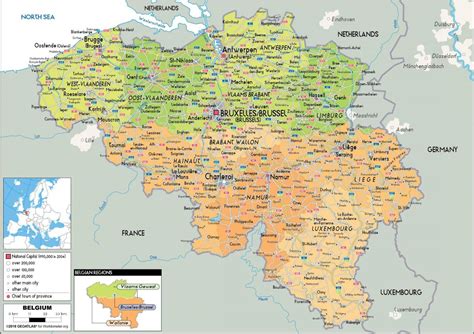 Belgien Kort Et Kort Over Belgien Det Vestlige Europa Europa