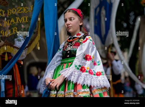 Lowicz Poland June 11 2020 An Unidentified Pretty Young Polish Girl Wearing Traditional Folk