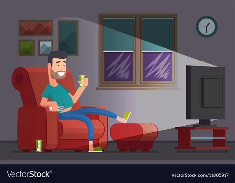 Man Watching Tv And Drinking Beer Cartoon Vector Image