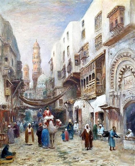 Egyptian Street Scene In Old Cairo By Franz Wilhelm Odelmark Sweden Oil On Canvas