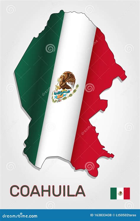 Vector Map Of Coahuila State Combined With Waving Mexican National Flag