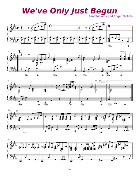 Weve Only Just Begun Sheet Music For Piano Solo