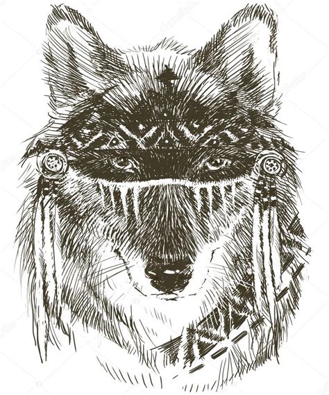Wolf Wolf Indian Warrior Wolf Sketch Indian Wolf Hand Drawn Animal