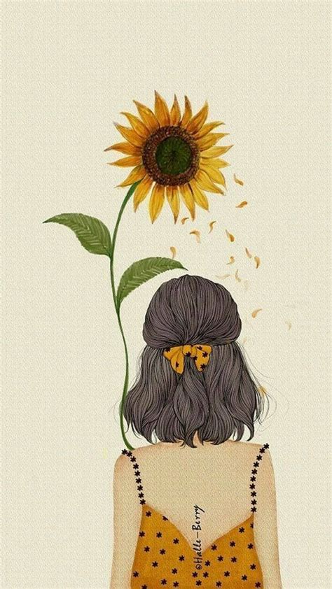 Download Aesthetic Drawing Sunflower Girl Wallpaper