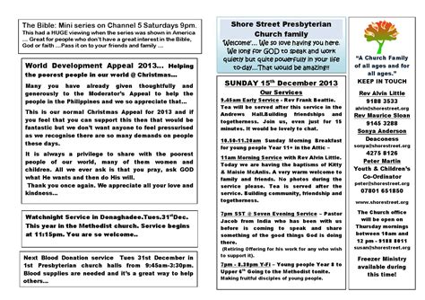 Announcement Sheet 15 December 13 By Shore Street Presbyterian Church