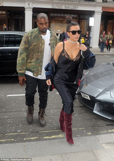 kim kardashian teases her sizable bust in slip dress with kanye west in london daily mail online