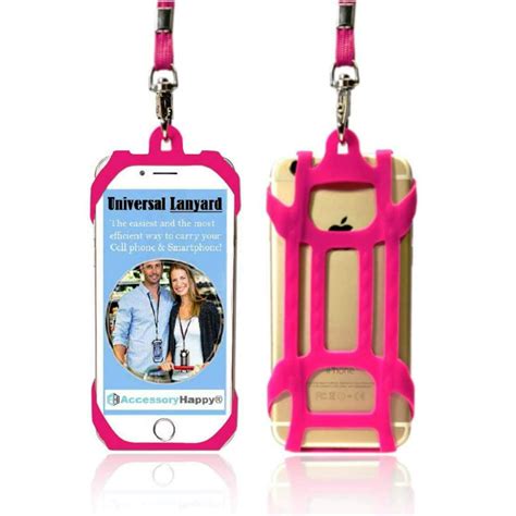 Pink Universal Lanyard And Card Holder Cell Phone Tether Neck Strap