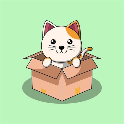Premium Vector Cute Cat In A Cardboard Box Vector Illustration