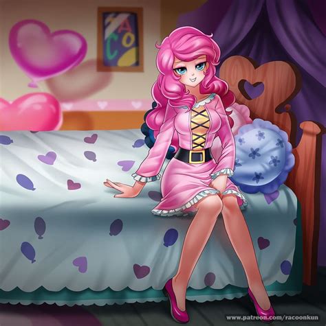 1320949 suggestive artist racoonsan pinkie pie human balloon bed bedroom bedroom eyes