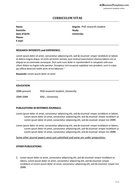 Phd Research Resume Template Templates At