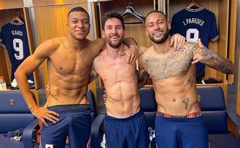 Lionel Messi Poses For A Shirtless Picture With Neymar Jr And Kylian Mbappe After Taking Psg To