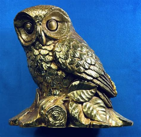 Vintage Syroco Owl Figurine Gold Painted Finish On Wood Syracuse Ny
