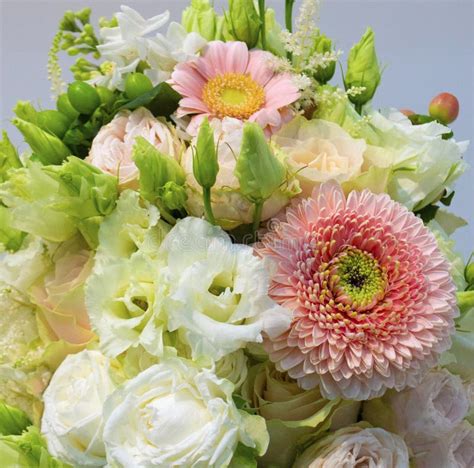 Bouquet Of Roses Gerbera Roses Carnation Flowers Eustoma Stock Image