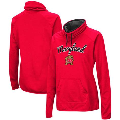 Maryland Terrapins Womens Funnel Neck Pullover Hooded Sweatshirt Red