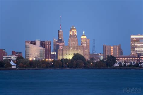 Buffalo City Hall And Skyline From Fort Erie At Dusk