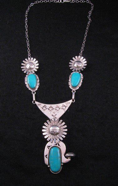 Cool Navajo Sun Kachina Wseed Pot Turquoise Necklace Nelson Morgan