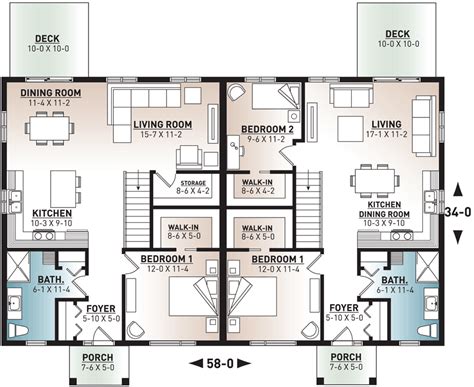Duplex House Plan With Detail Dimension In Autocad Duplex House Plans