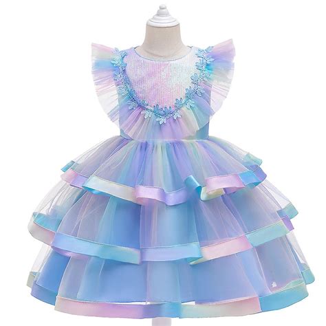 Girls Sequins Rainbow Princess Party Dress Fruugo Uk