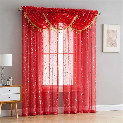 Red apple homez in raj nagar extension. Adeline 5 Piece Sheer Curtain Set with Beaded Austrian Valances and Foil Metallic Design (Red ...