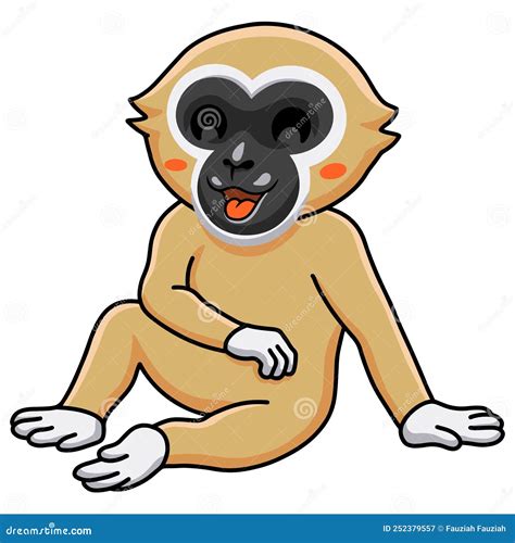 Cute White Handed Gibbon Monkey Cartoon Sitting Stock Vector