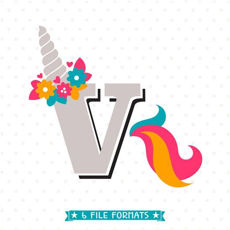 Letter V Svg Cut File Initial Letter Svg Unicorn Svg Girls Unicorn