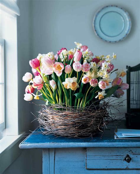 Birch Wrapped Basket With Tulips And Daffodils And Video Martha Stewart
