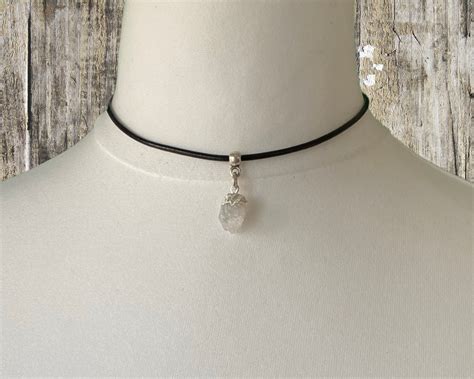 Raw Moonstone Leather Choker Necklace Y Necklace June Etsy