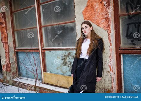 Fashionable Long Legs Brunette Model At Winter Day Stock Image Image