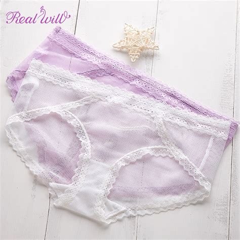 Realwill Women Intimates Sexy Panties Lace Underwear Ultra Thin Underpants S M L Panty Female