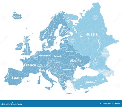 Europe Vector High Detailed Political Map With Regions Borders And