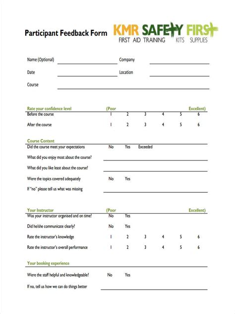 Free 16 Sample Training Feedback Forms In Pdf Ms Word Excel