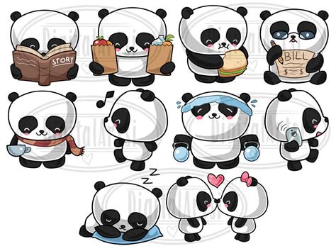 kawaii panda clipart kawaii download instant download etsy
