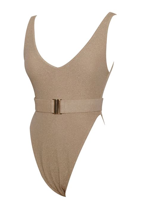 ayla gold thong swimsuit with belt shopperboard