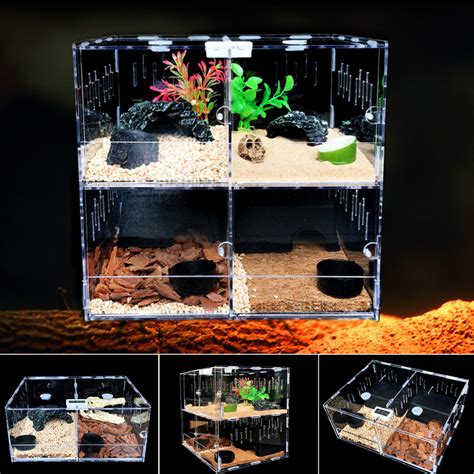 Pet Reptile Tank Acrylic Terrarium Grids Insect Spiders Lizard Breeding Box Tortoise Snakes
