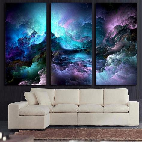 Canvas Wall Art Print Psychedelic Nebula Space Cloud Painting 3 Piece