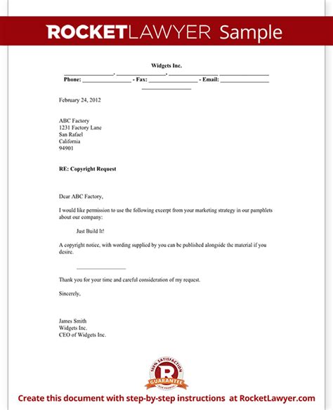 Copyright Request Letter Form With Sample