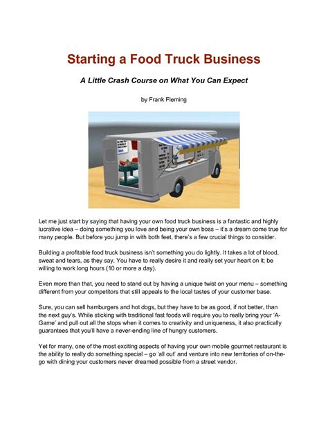 Food Truck Business Plan Worksheet