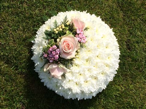 Funeral Posy Pad White Chrysanthemum Based With Floral Spray